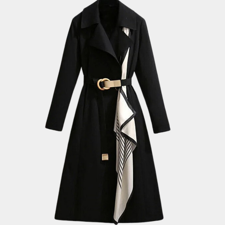 Stylish women's trench coat with belt, perfect for elegant outerwear.