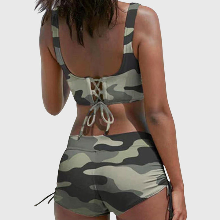 Flattering women's bikini set, a stylish two-piece swimsuit for beach fashion & poolside comfort.