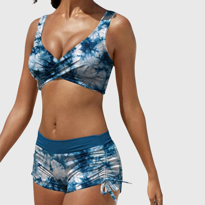 Vibrant women's bikini set, stylish two-piece swimwear for summer vacation, beach & pool fashion.