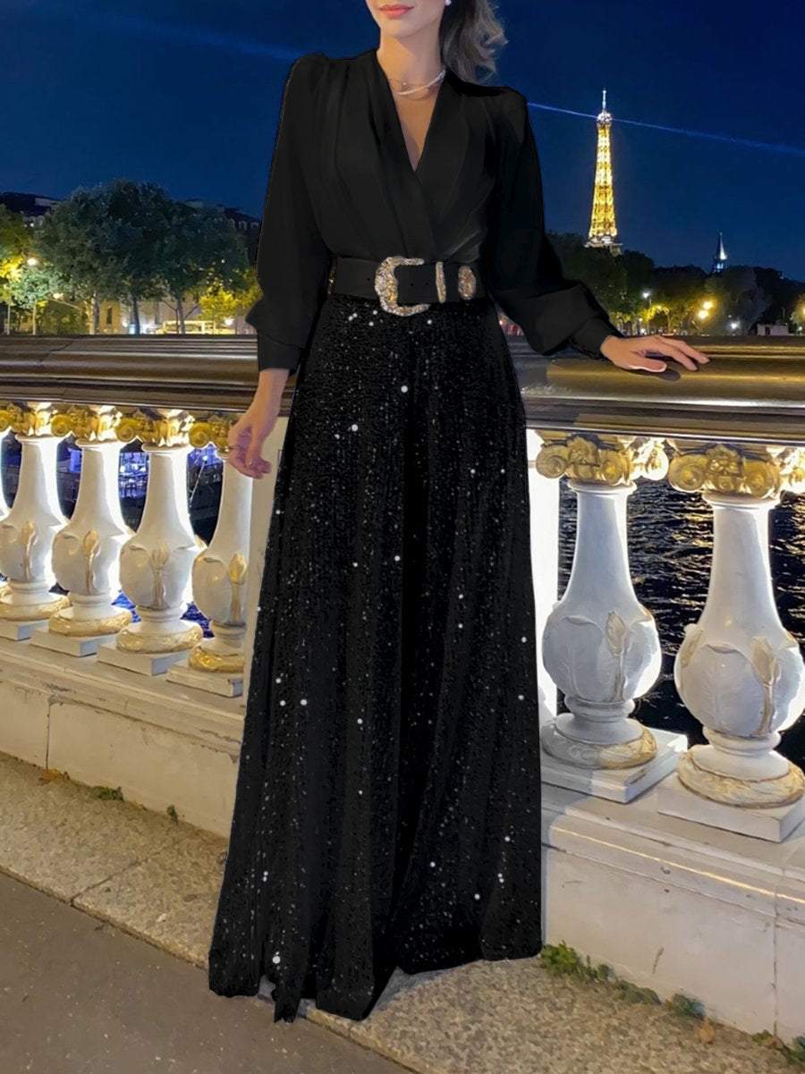 Chic women's V-neck dress, a timeless piece of elegant ladies fashion. Perfect for parties, formal events, & versatile styling.