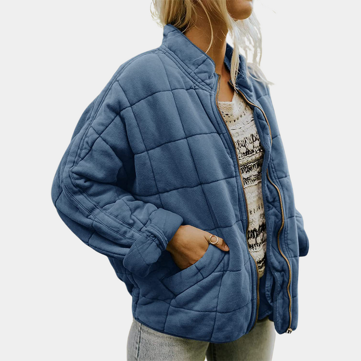 Modern women's fall jacket, a warm & chic transitional coat. Essential stylish outerwear for daily fashion.