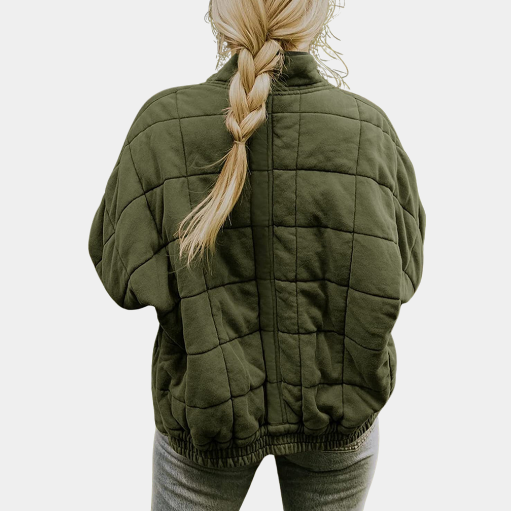 Contemporary women's warm transitional jacket. A stylish, comfortable coat perfect for varied fall & spring weather.