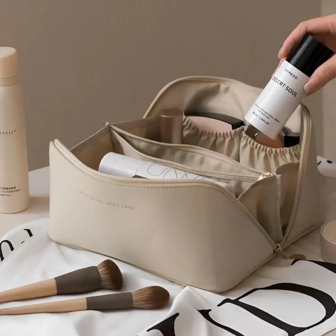 Functional women's waterproof cosmetic organizer, stylish design for travel and daily beauty storage.
