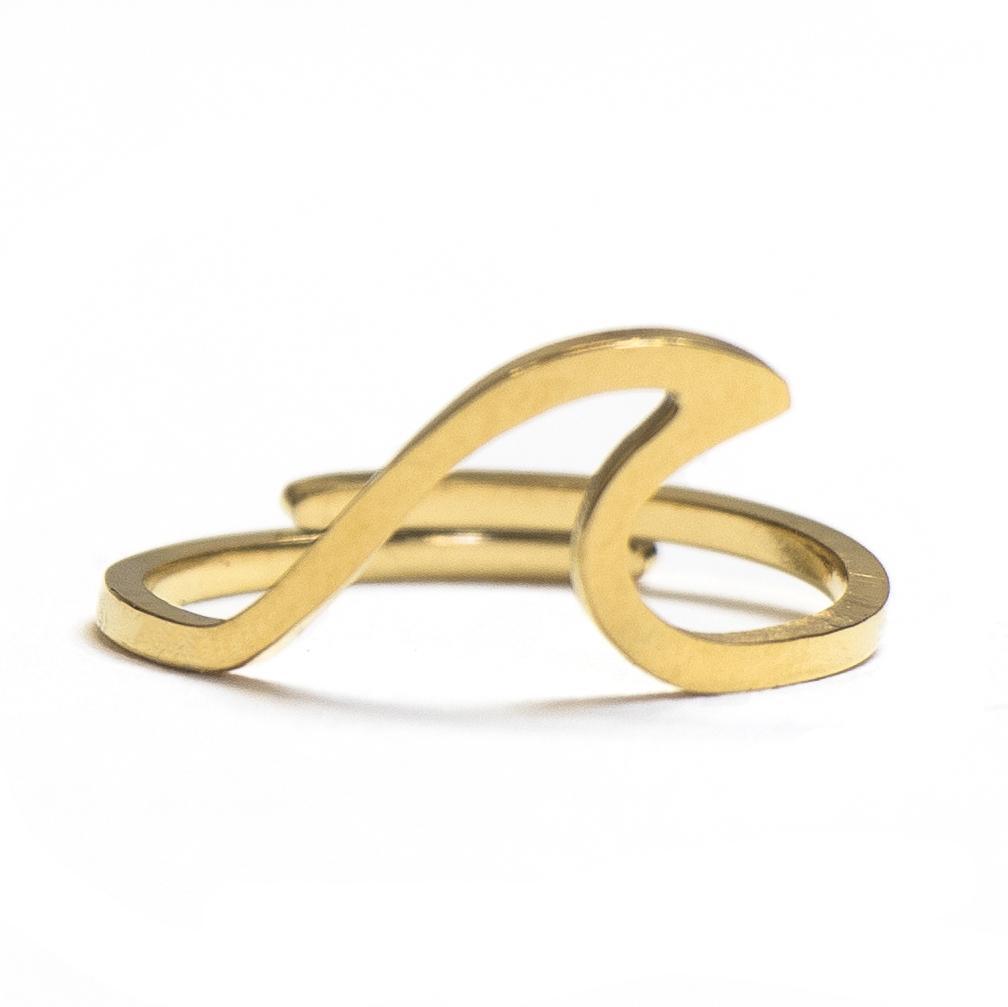 Gold wavy wave ring for women, stylish & adjustable. Ocean-inspired jewelry, hypoallergenic & versatile.