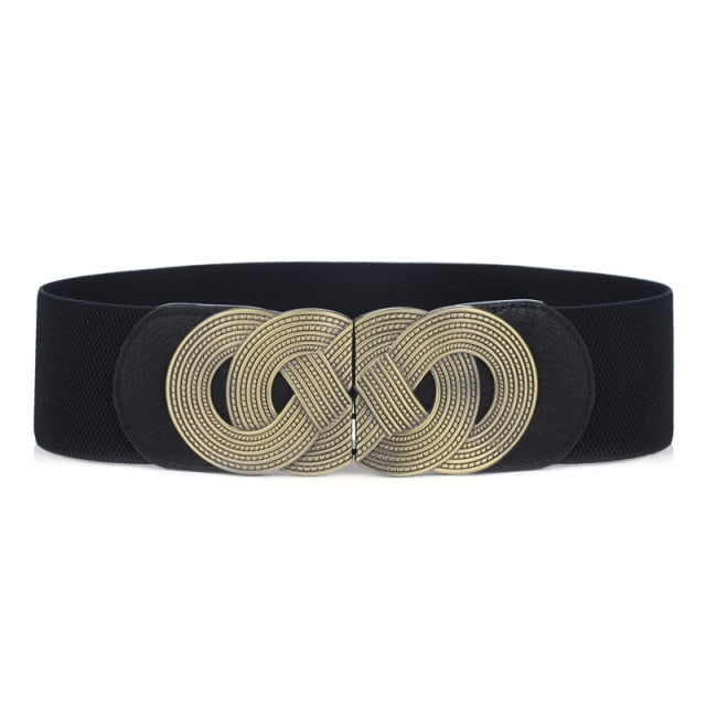 Bold wide women's PU leather belt, a fashionable accessory for cinching dresses & adding style.