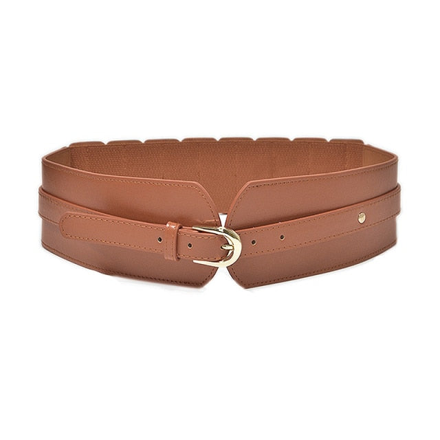 Accentuate your waist with this stylish wide women's PU leather belt, a must-have fashion accessory.