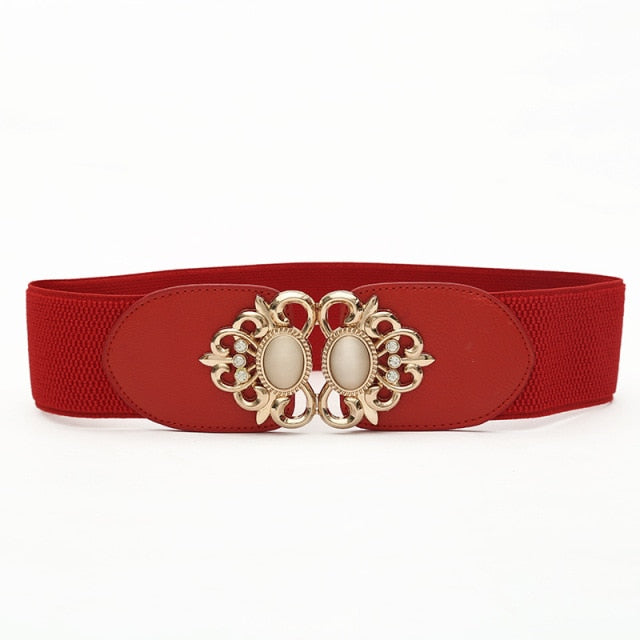 Sleek wide women's PU leather belt, a stylish fashion accessory for elegant dress cinching & defining.