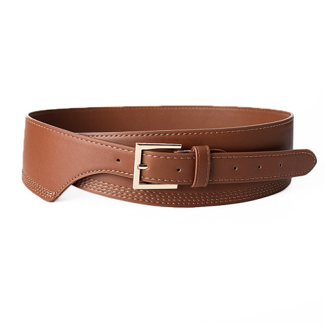 Outfit enhancing wide women's PU leather belt, stylish accessory for fashion, dresses & elevated style.