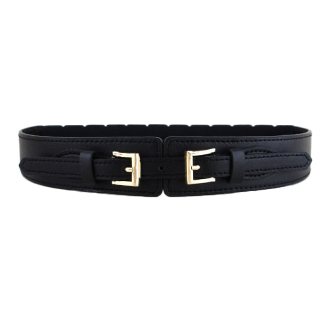 Women's wide dress belt, stylish PU leather accessory for cinching waistlines & enhancing fashion.