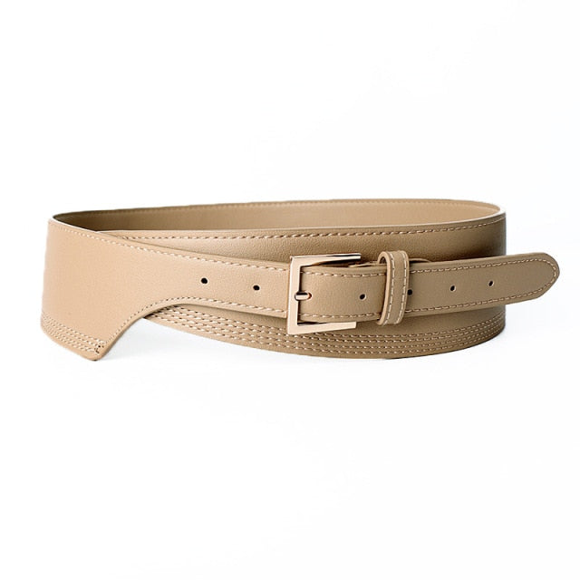 Fashionable women's wide belt, PU leather, ideal for adding style to dresses and various outfits.
