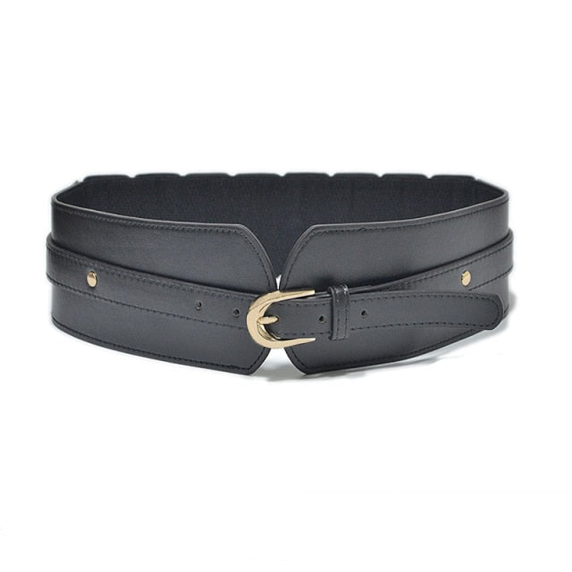 Versatile wide women's PU leather belt, perfect fashion accessory for dresses, cinching & style.