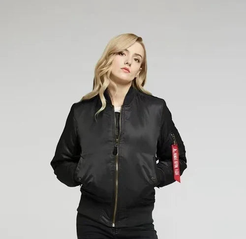 Women's weather-ready windproof bomber jacket, ideal lightweight outerwear for spring & fall.