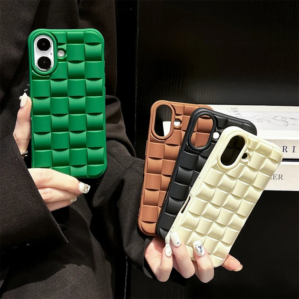 Stylish women's woven texture iPhone case, offering slim, durable protection with a comfortable grip.