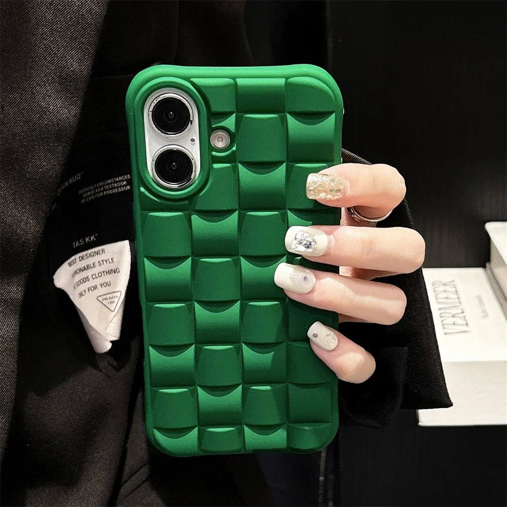 Brown canvas woven iPhone case, slim and shockproof, a fashionable accessory for women's phone protection.