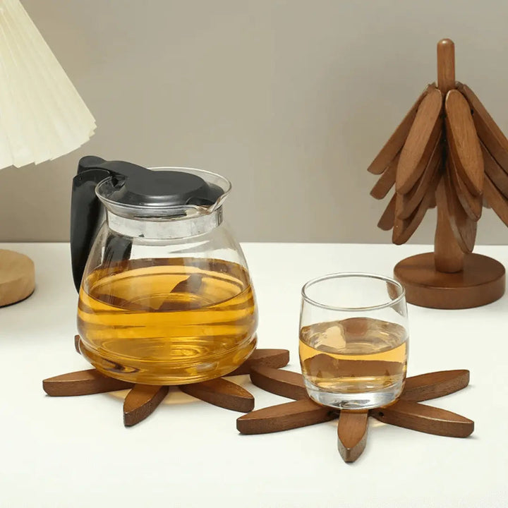 Eco-friendly walnut wood coasters, perfect for protecting tables & enhancing home decor.