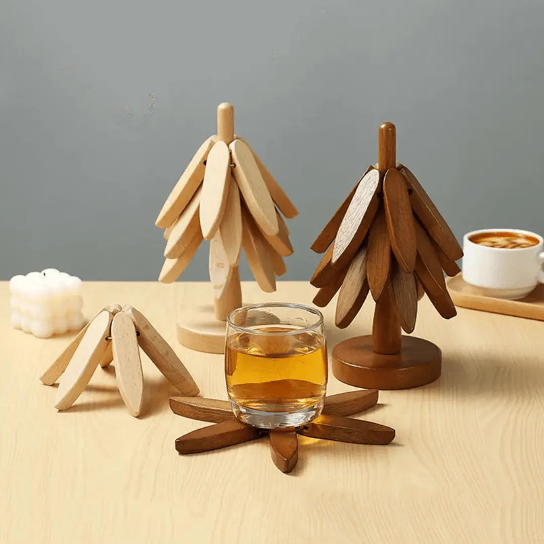 Set of 4 stylish ash wood coasters for drinks, ideal for kitchen accessories & table protection.