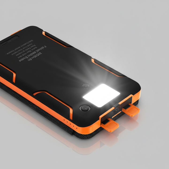 Unisex solar power bank with built-in flashlight for camping & outdoor tech