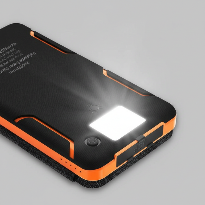 Portable solar charger for phones, a travel essential gadget with emergency light