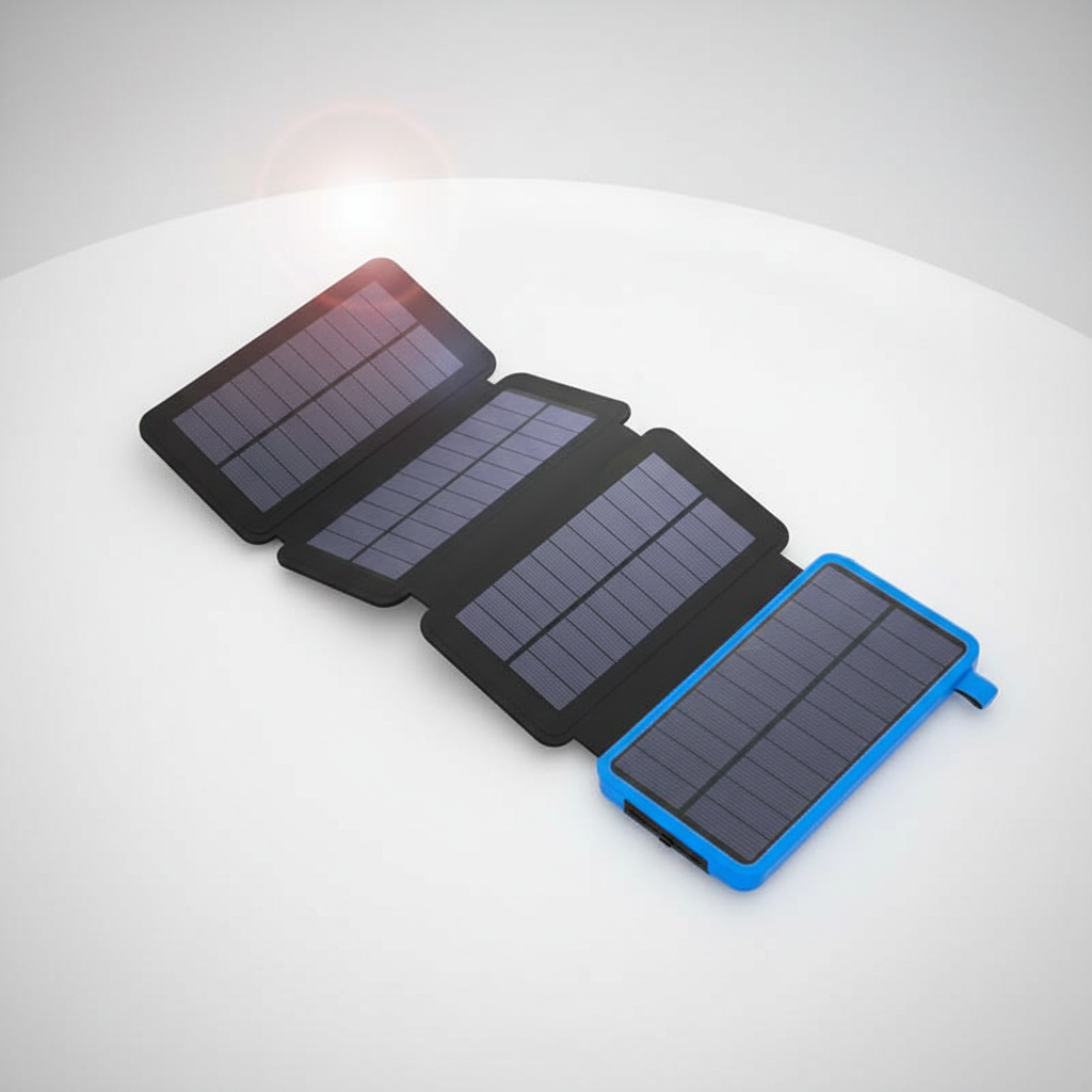 Outdoor tech solar power bank with integrated flashlight, perfect for travel