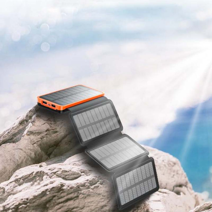 SunCore 4-panel solar power bank charging tablet, powerful outdoor gear with 3 USB outputs