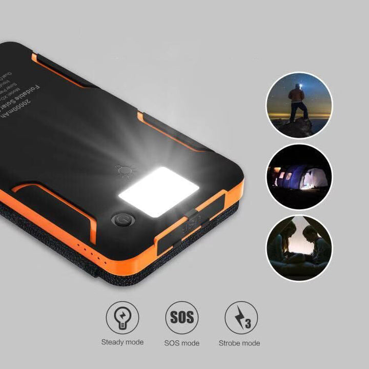 Folded SunCore solar power bank 4-panel design, compact outdoor gear portable charger