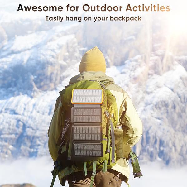 Detail of SunCore solar power bank waterproof casing and high-efficiency solar panels, durable tech gadget