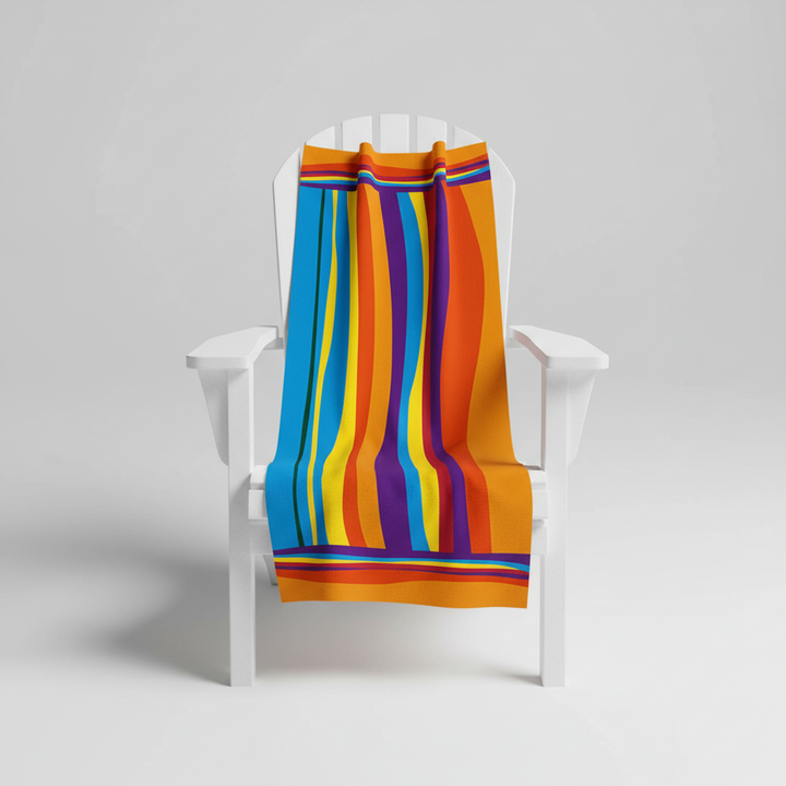 Lightweight SunFunTowel microfiber beach towel, folded neatly, emphasizing its space-saving design