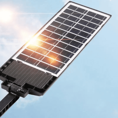 Automatic SunGuard 3000W solar street light illuminating a driveway, eco-friendly
