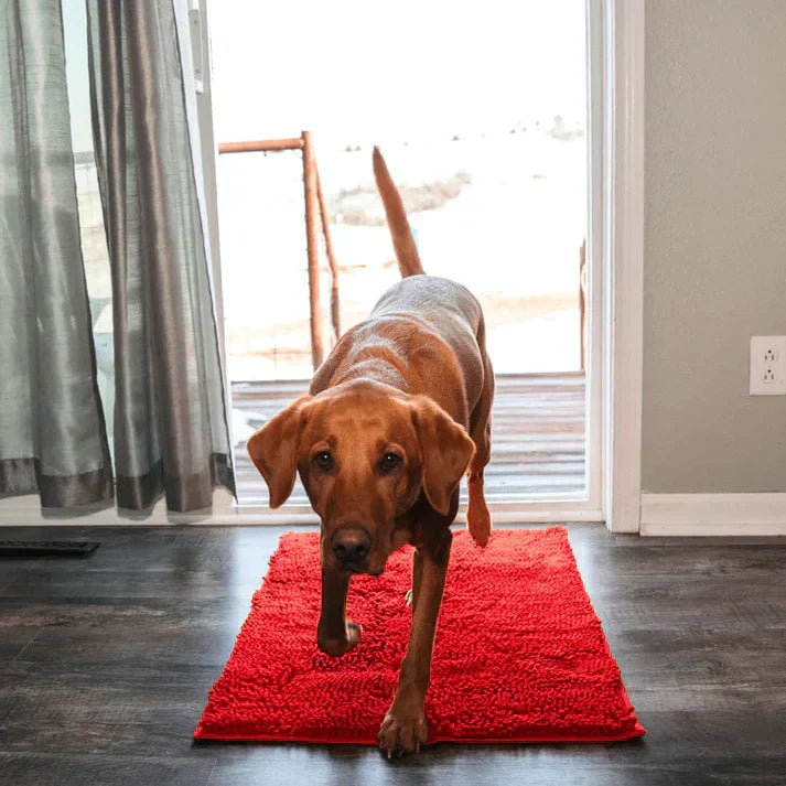 Non-slip, absorbent PawMat dog mat for entryways. Keeps floors clean from dirt, mud, and water.