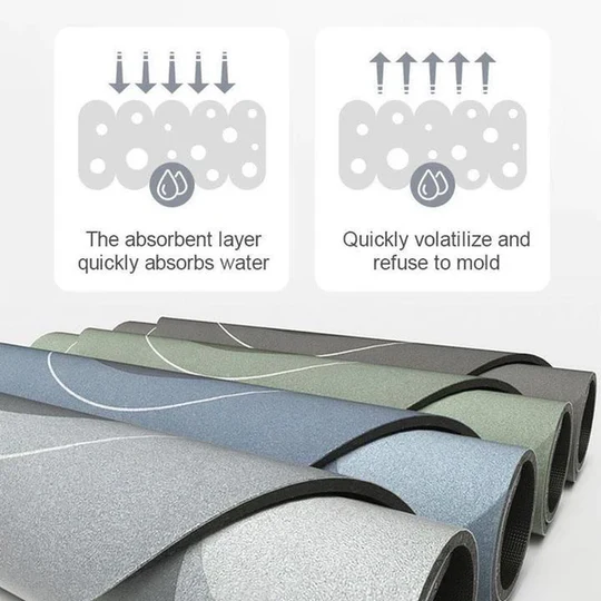 Stylish quick-dry absorbent floor mat for bathroom & kitchen. Non-slip, modern home decor, easy-clean floor rug.