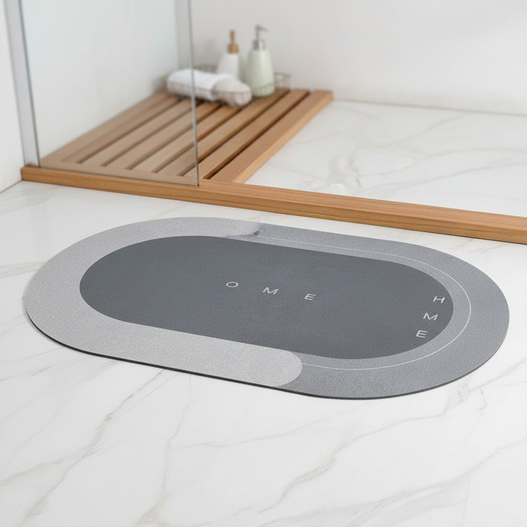 Super absorbent quick-dry grey microfiber oval bath mat for bathroom floor