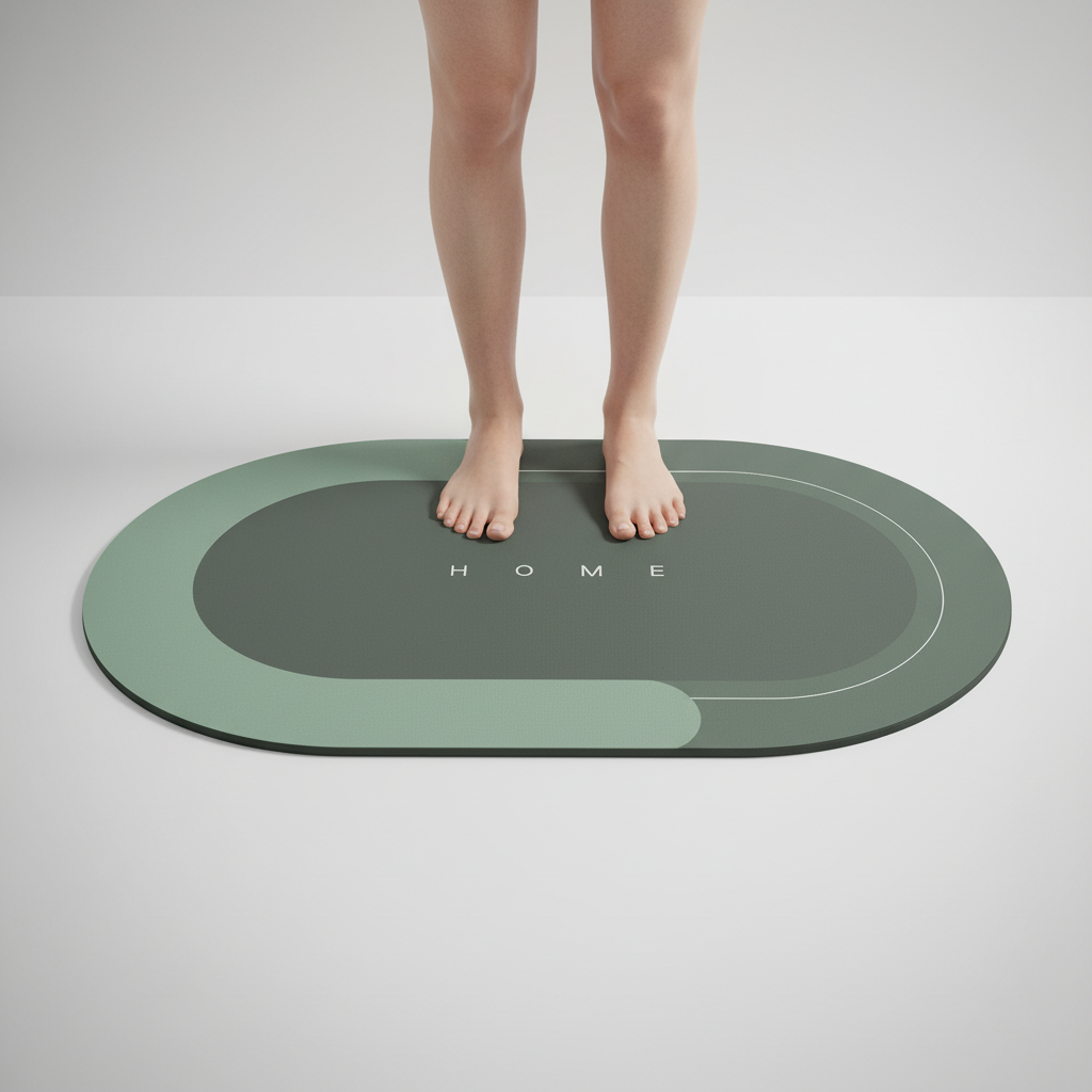 Moisture-wicking, quick-dry bath mat in a neutral color, ideal for bathroom decor