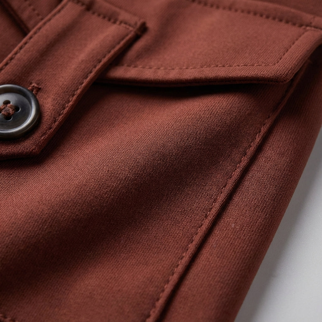 Close-up of the stretch fabric and functional pockets on Sydney high-waisted workout shorts for women.
