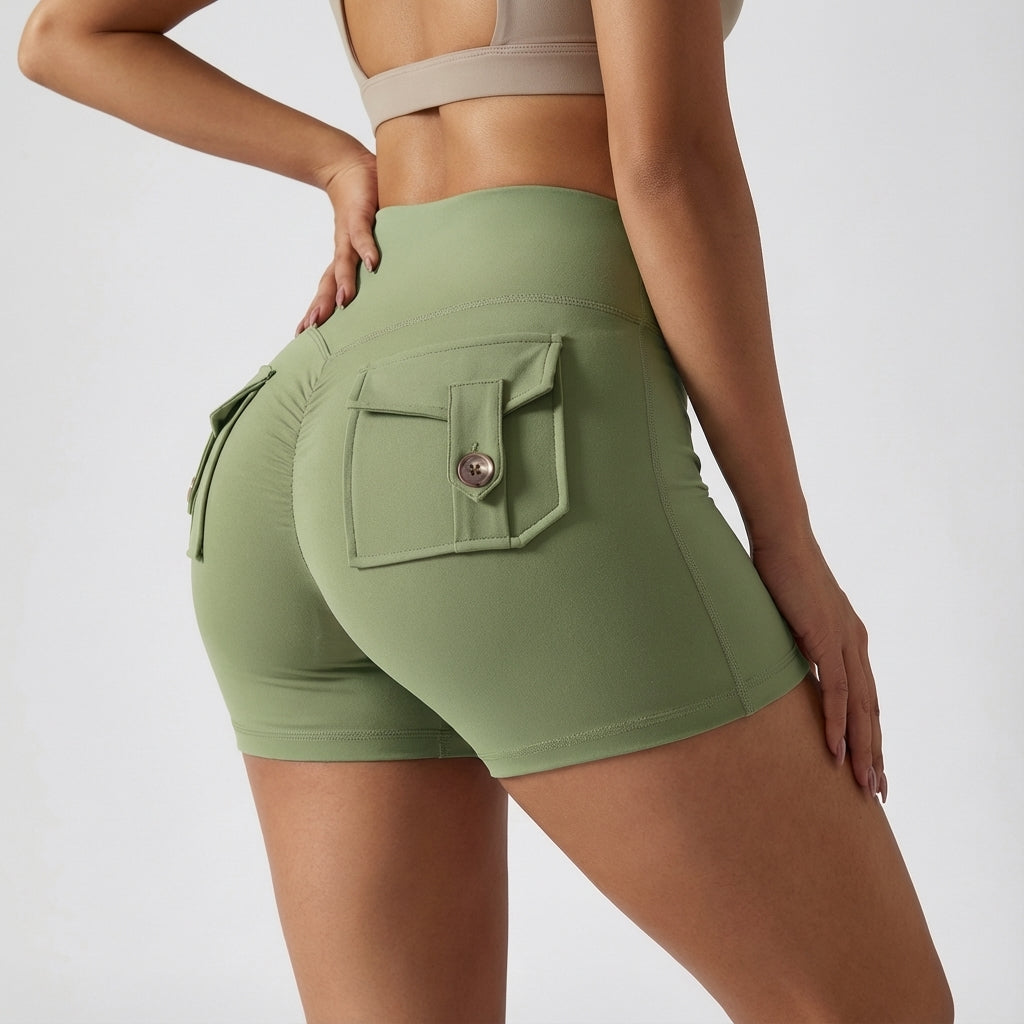 Sydney activewear: high-waisted women's shorts with practical pockets for gym and exercise.