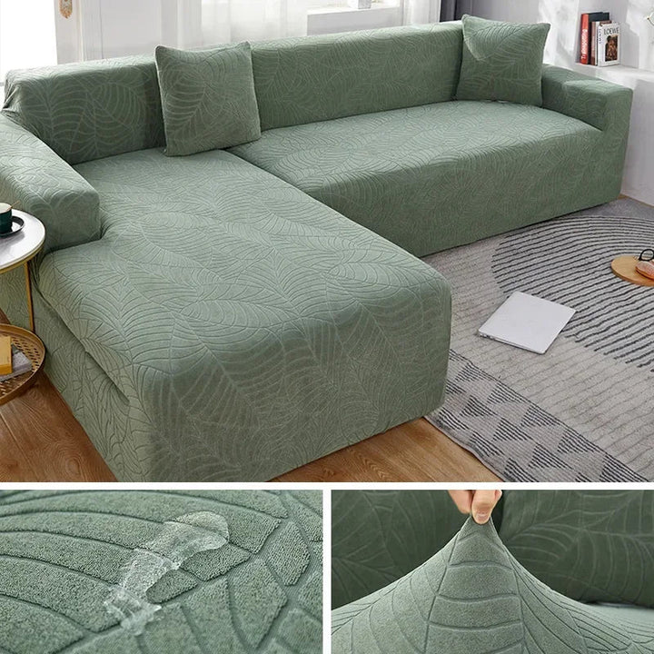 Pet friendly L-shape sofa slipcover, durable polyester for sectional furniture protection.