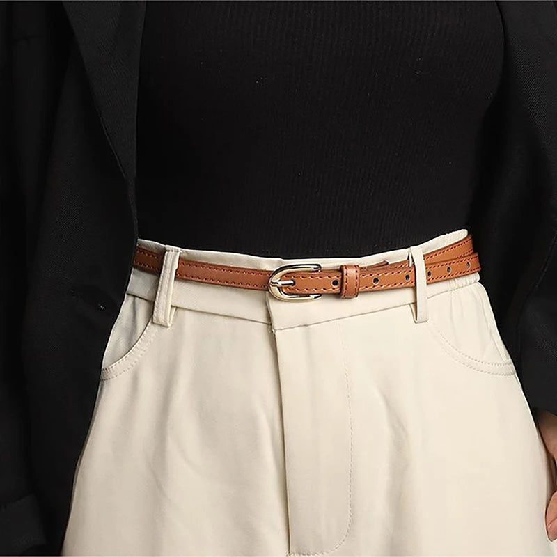 Stylish brown dual-strap vegan leather women's belt, perfect as an adjustable waist accessory.