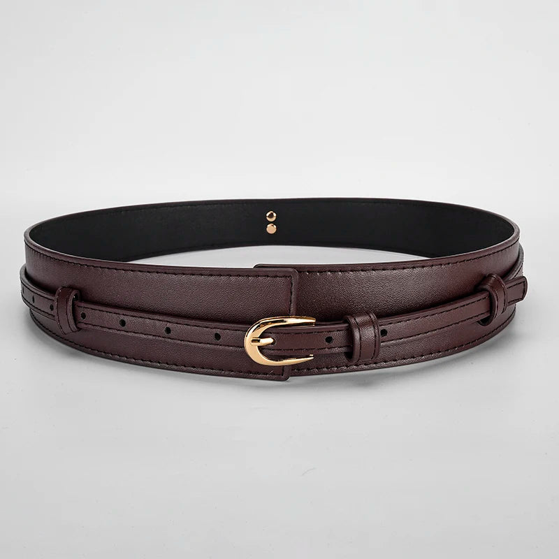 Modern black women's dual-strap vegan leather belt, designed for adjustable waist styling.