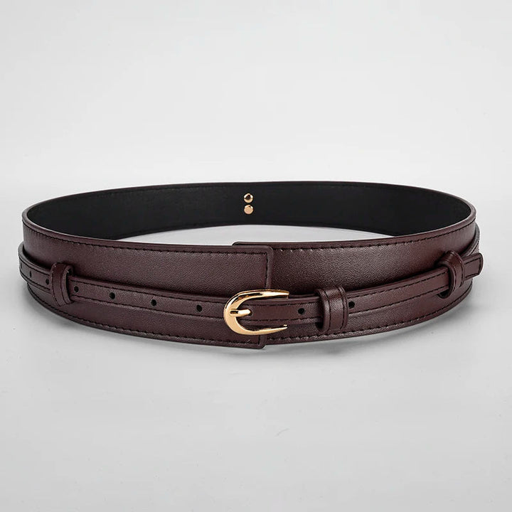 Modern black women's dual-strap vegan leather belt, designed for adjustable waist styling.