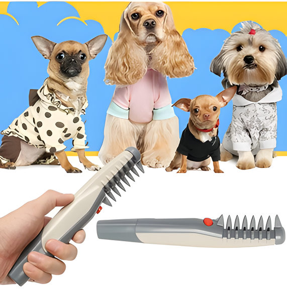 Efficient deshedding pet brush for cats & dogs, removing loose fur and tangles for comfortable grooming.