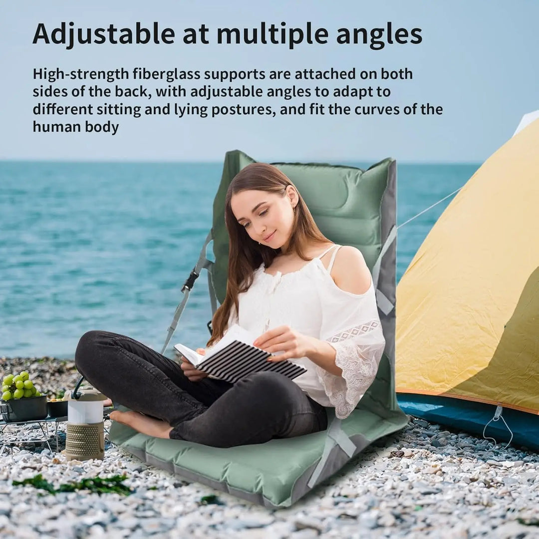 Lightweight Taron nylon inflatable seat for camping, hiking, and travel, providing back support