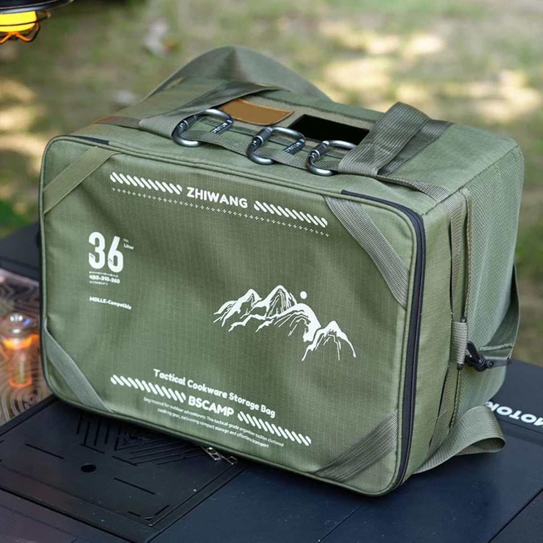 Unisex Tarvos camping duffle bag as a travel bag, highlighting detachable table feature