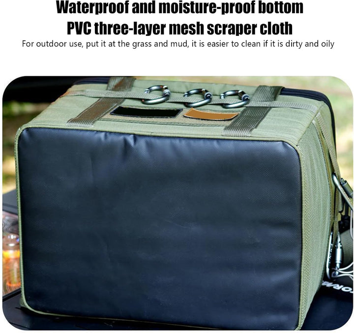 User carrying Tarvos unisex duffle bag as a backpack with table, for camping