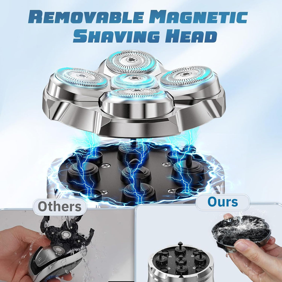 Close-up of Tavien magnetic head shaver, designed for smooth bald head shaving, rechargeable