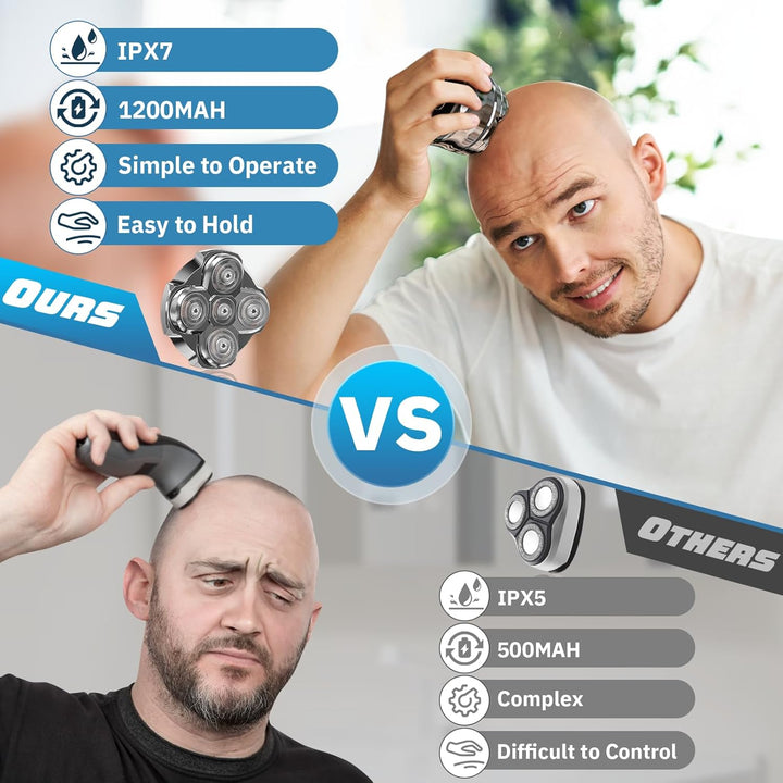Rechargeable Tavien waterproof shaver for men, specifically designed for bald heads, cordless