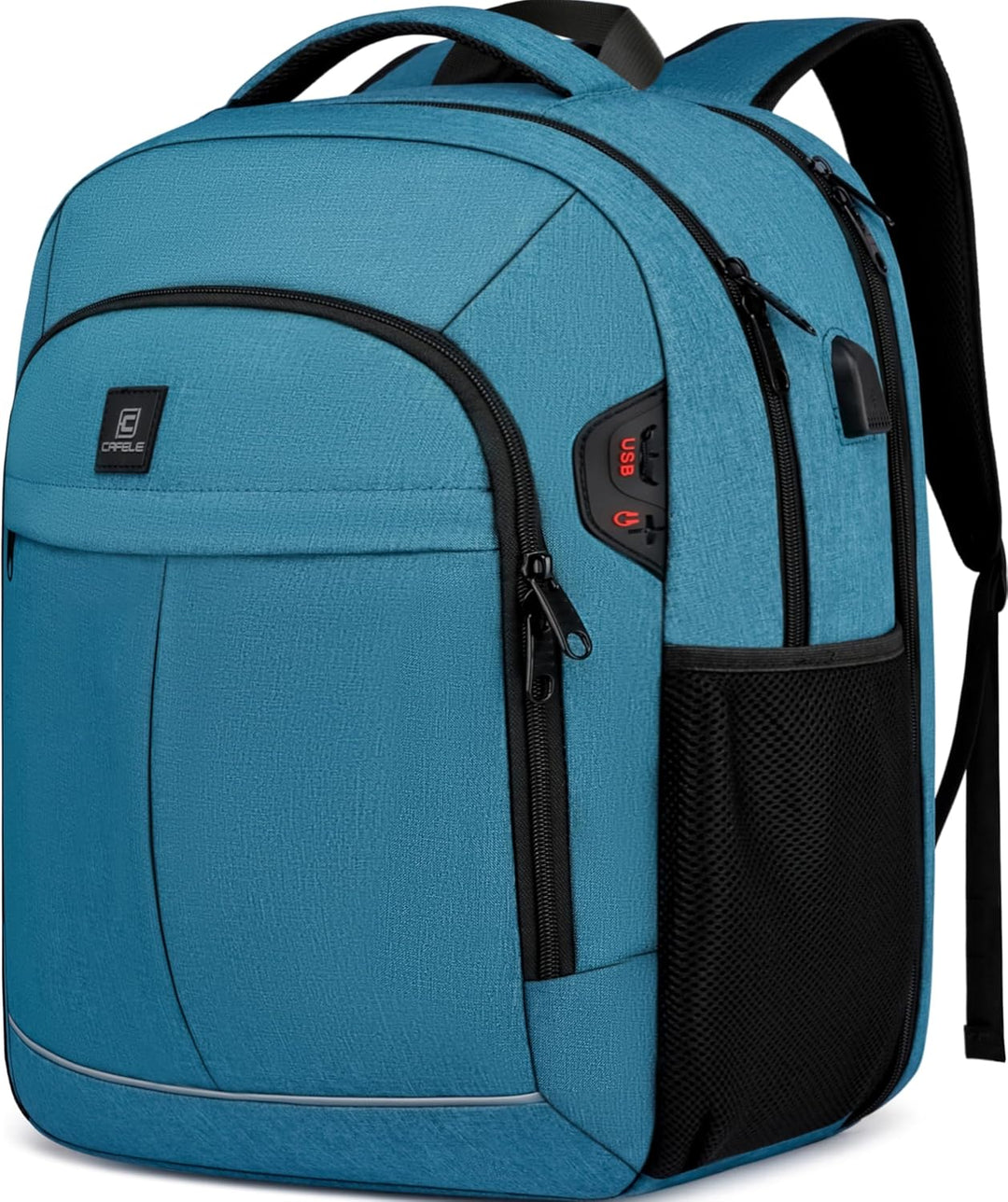 TechPro unisex water-resistant laptop backpack with USB port & anti-theft design in black