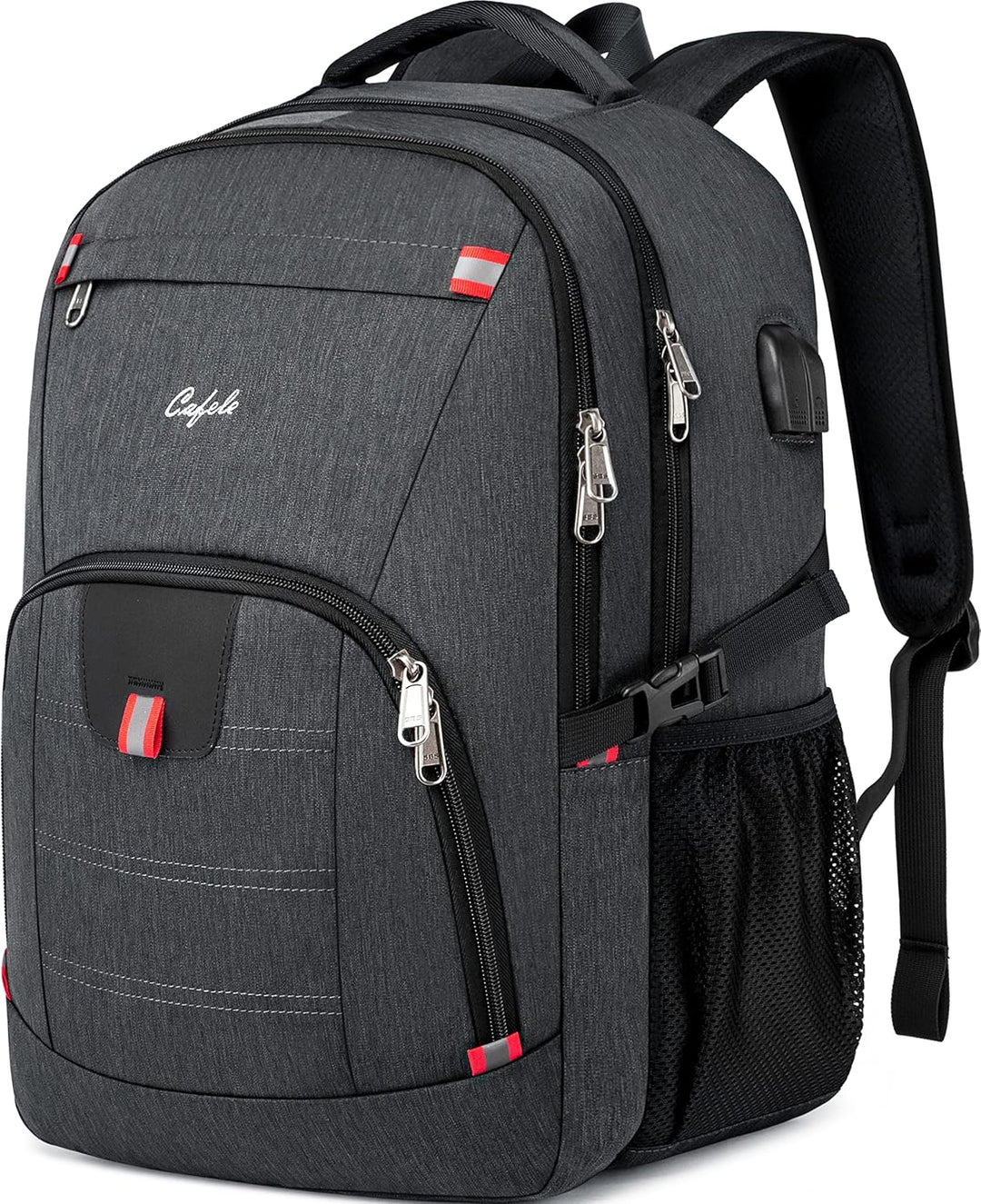 Unisex water-resistant laptop backpack in elegant black, featuring anti-theft design & USB