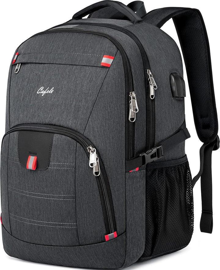 Unisex water-resistant laptop backpack in elegant black, featuring anti-theft design & USB