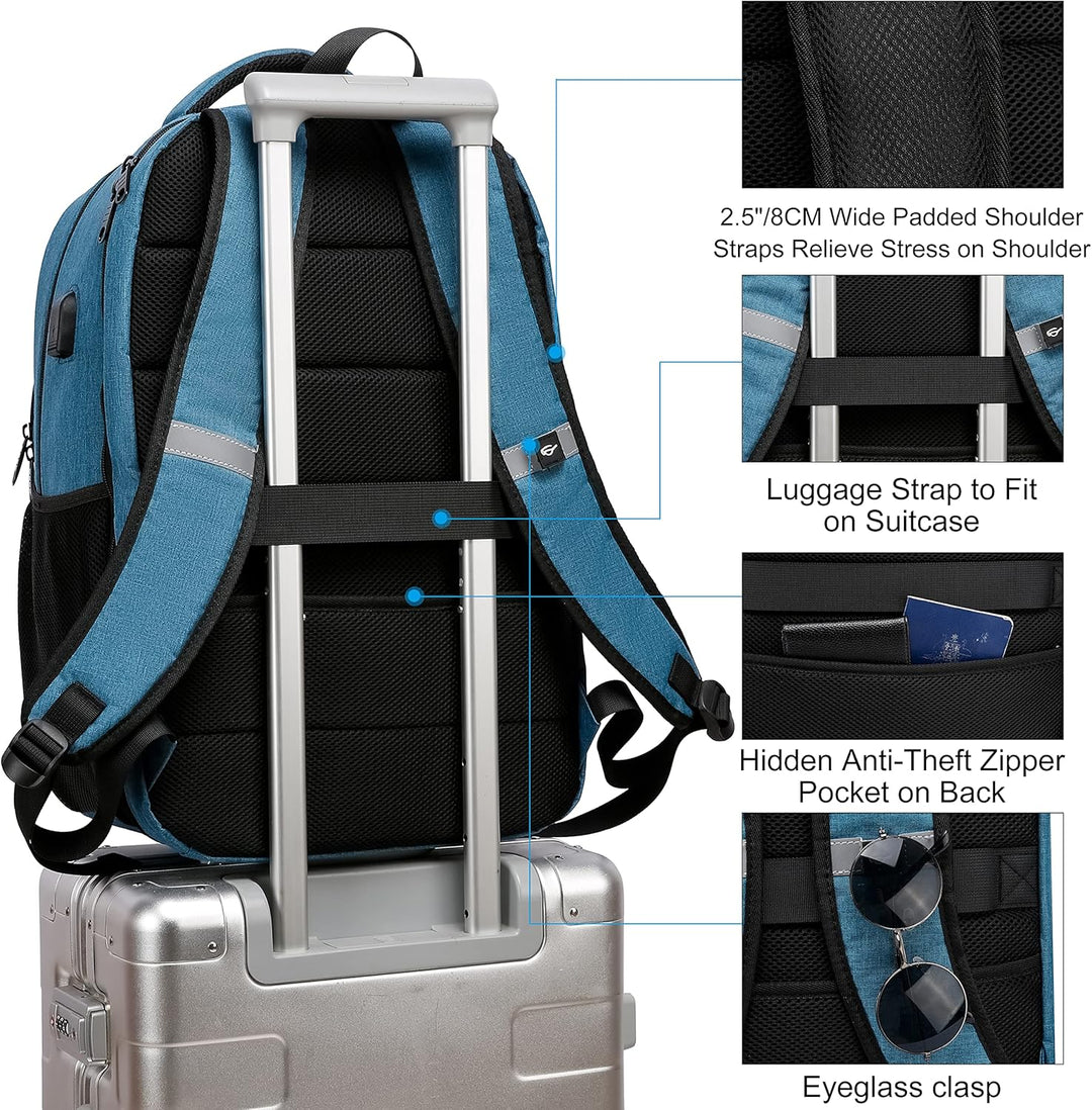 Ergonomic straps of a water-resistant anti-theft laptop backpack with USB charging capability