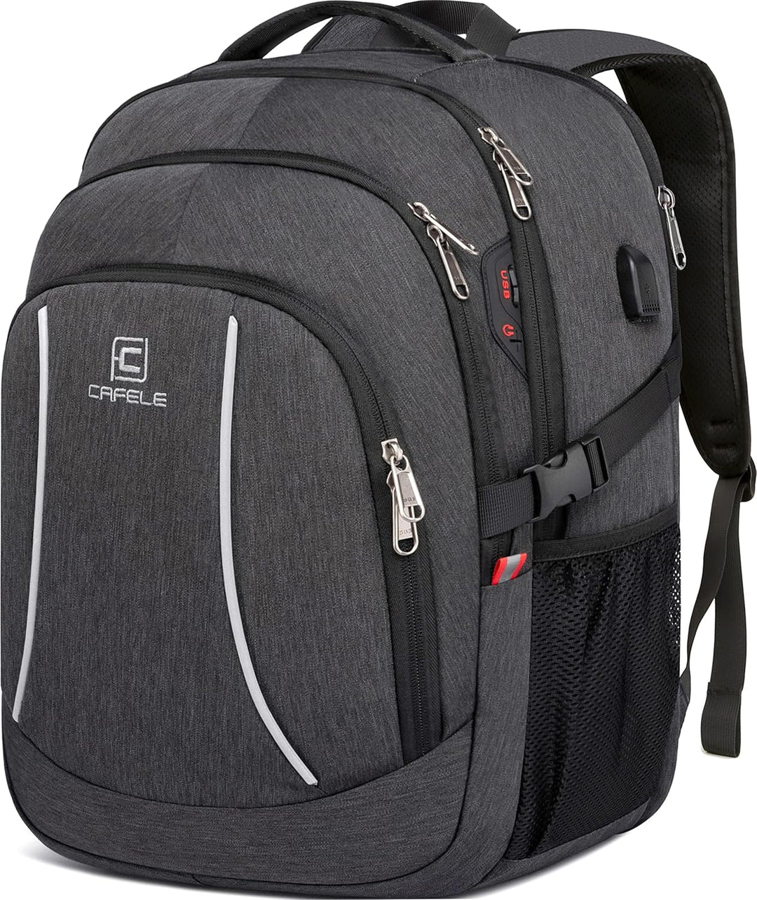 Work and travel anti-theft backpack, water-resistant with USB port, for secure tech transport