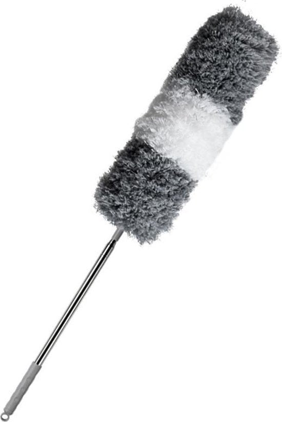 Soft microfiber telescoping duster for efficient high reach home cleaning, dust capture & allergy relief.